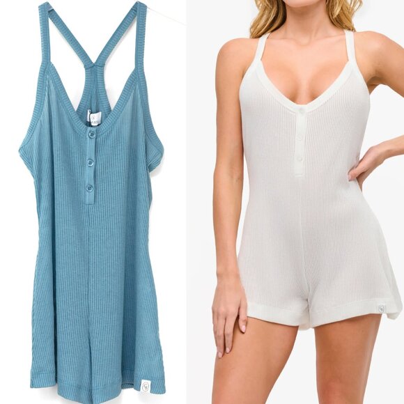 Cosabella Armonia Cotton Sleep Romper Sleepwear Lago Blue Size Large New - Picture 1 of 8